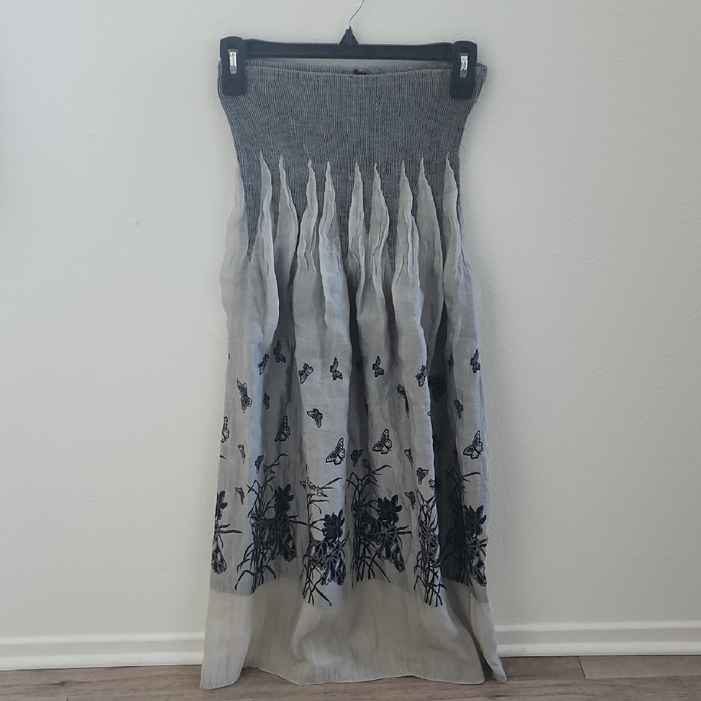 Lapis Gray Tube Top Dress with Black Floral Design